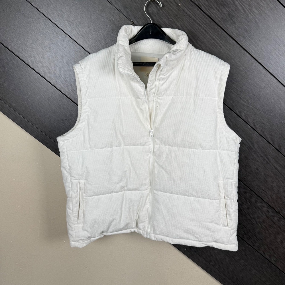 Thread & Supply Women 2X White Corduroy Puffer Vest Full Zip Cottagecore Casual